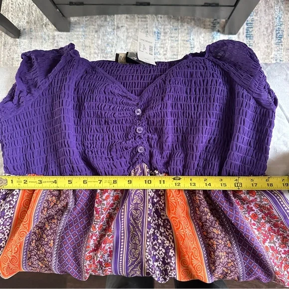 Lane Bryant Smocked Babydoll Top Purple Boho Patchwork | Size 14/16 | NWT - Picture 10 of 12